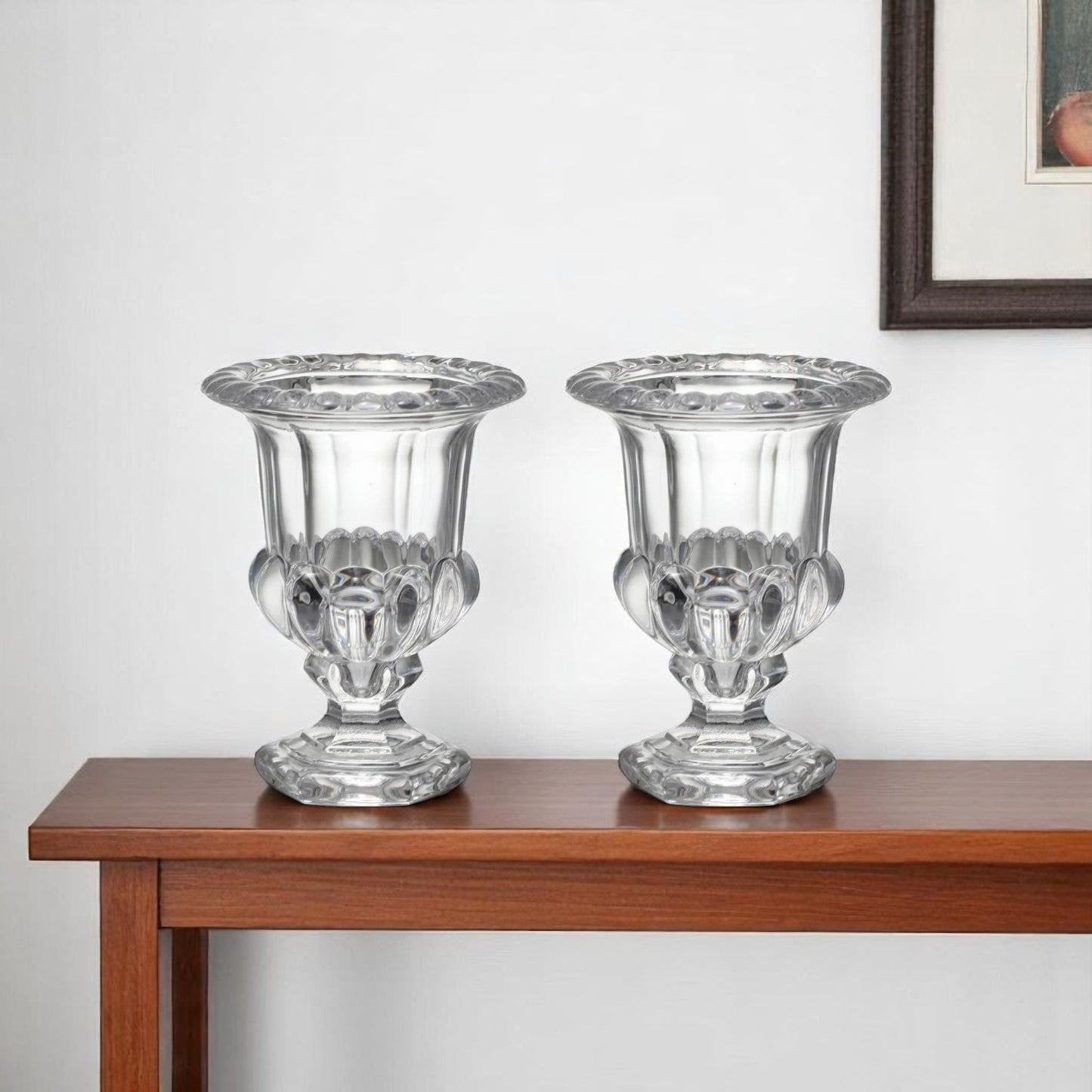 Set of Two Clear Glass Urn Table Vases-0