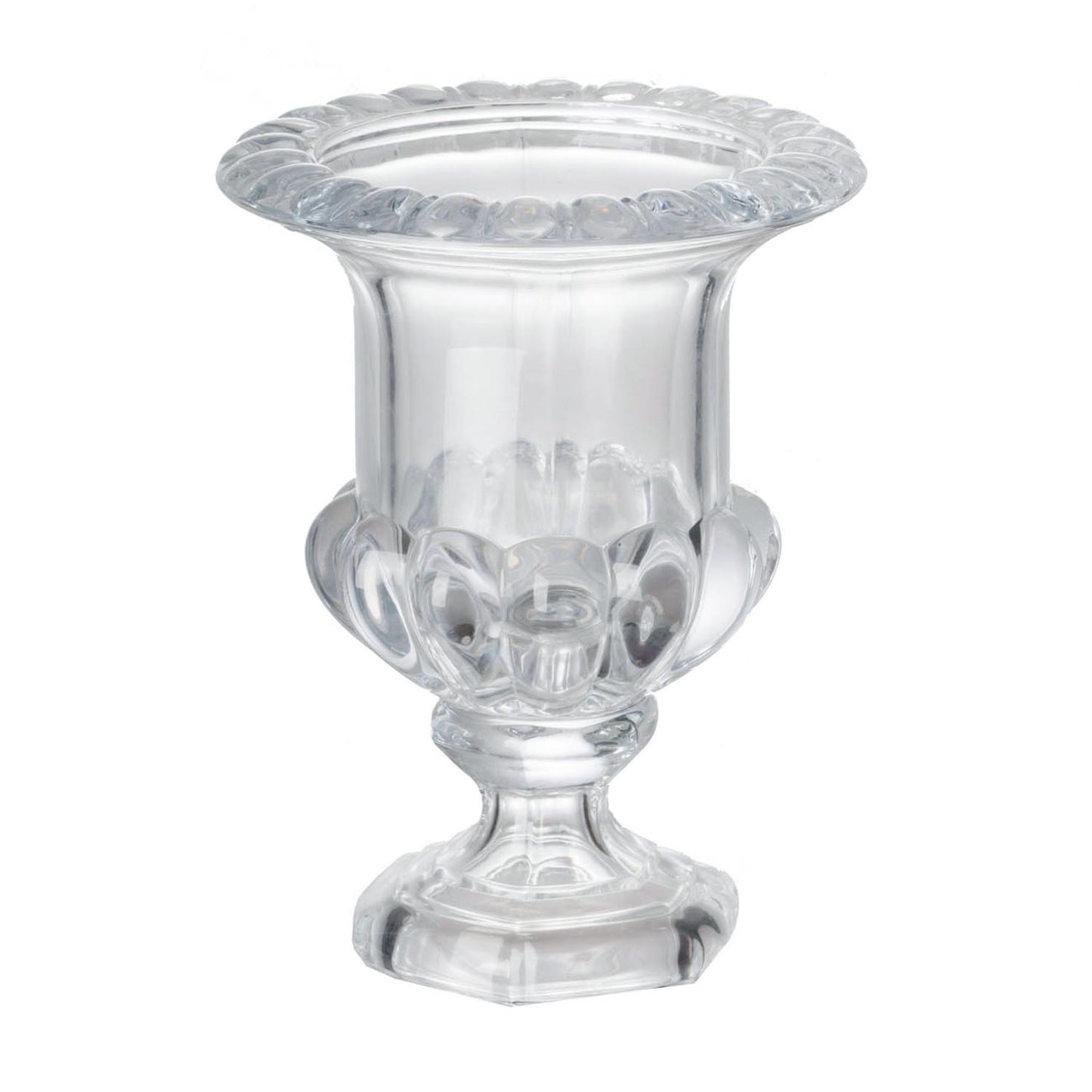Set of Two Clear Glass Urn Table Vases-4