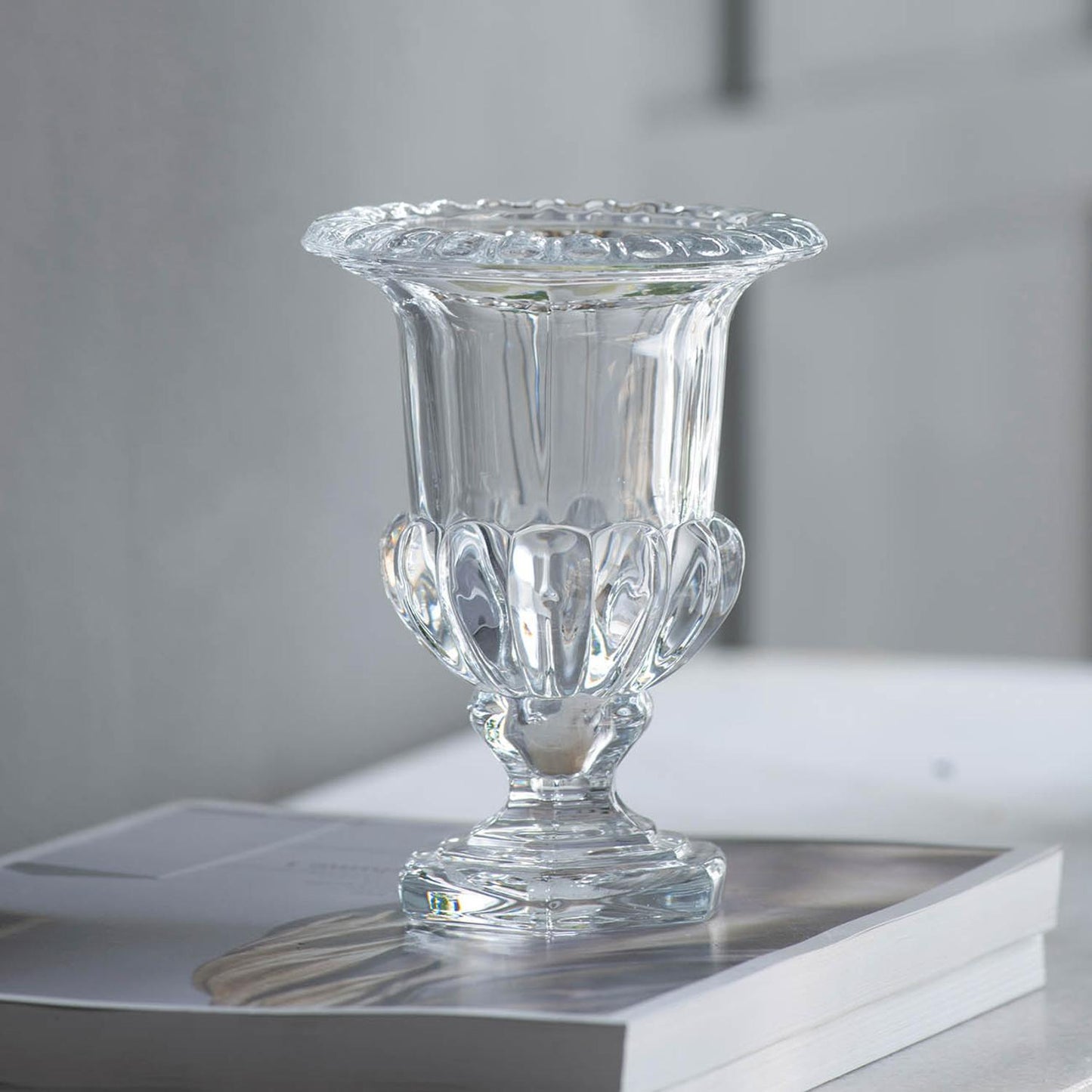Set of Two Clear Glass Urn Table Vases-8