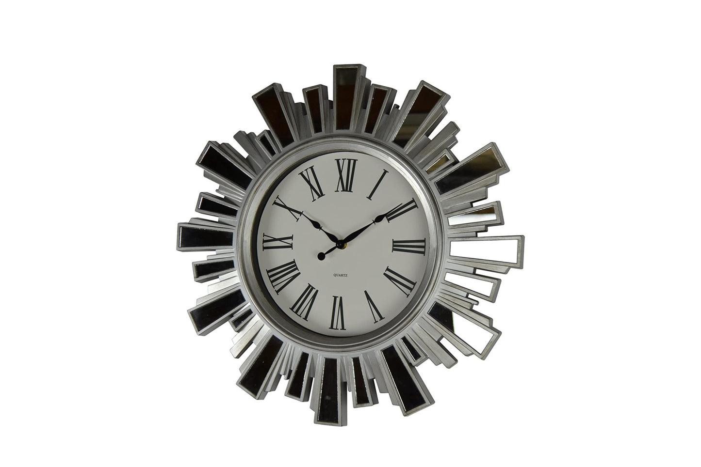 19" Silver And Clear Mirrored Glass And Heavy Duty Plastic Silent Analog Sunburst Wall Clock-1
