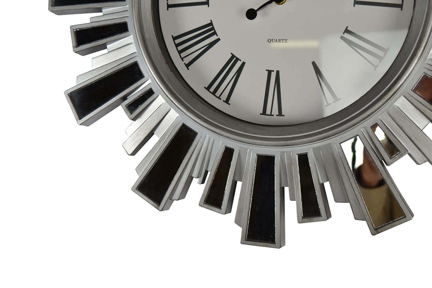 19" Silver And Clear Mirrored Glass And Heavy Duty Plastic Silent Analog Sunburst Wall Clock-4
