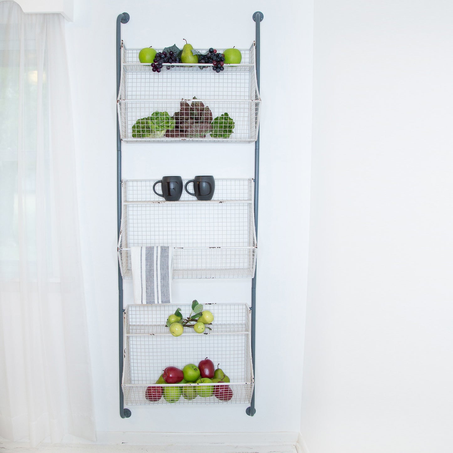 24" White And Gray Metal Baskets Wall Mounted Cubby Shelf-4
