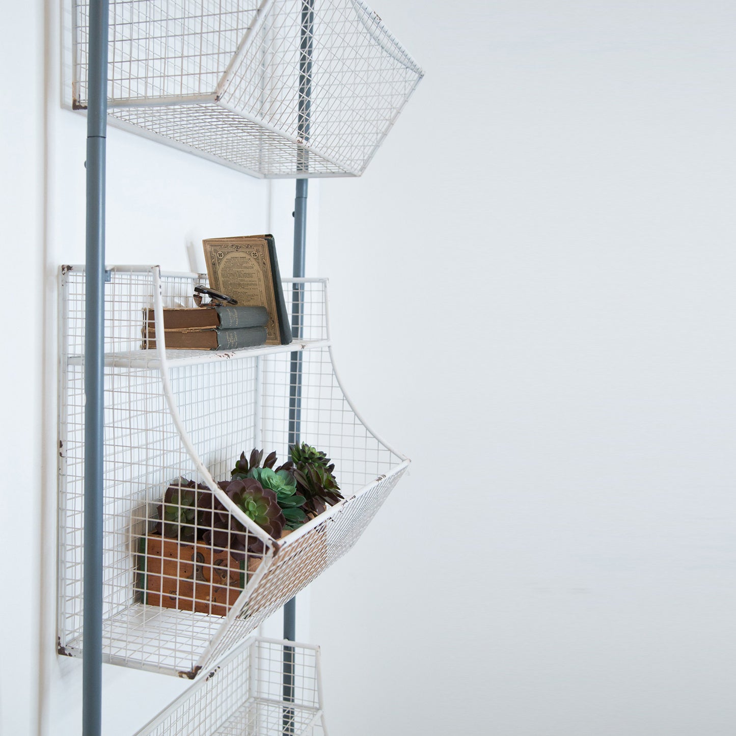 24" White And Gray Metal Baskets Wall Mounted Cubby Shelf-5