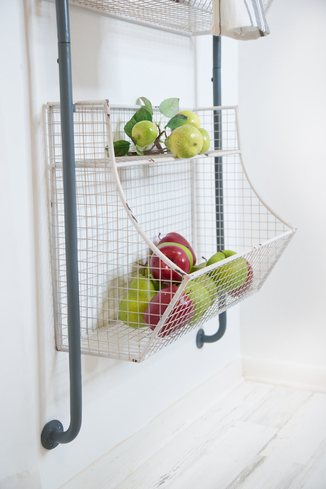 24" White And Gray Metal Baskets Wall Mounted Cubby Shelf-6