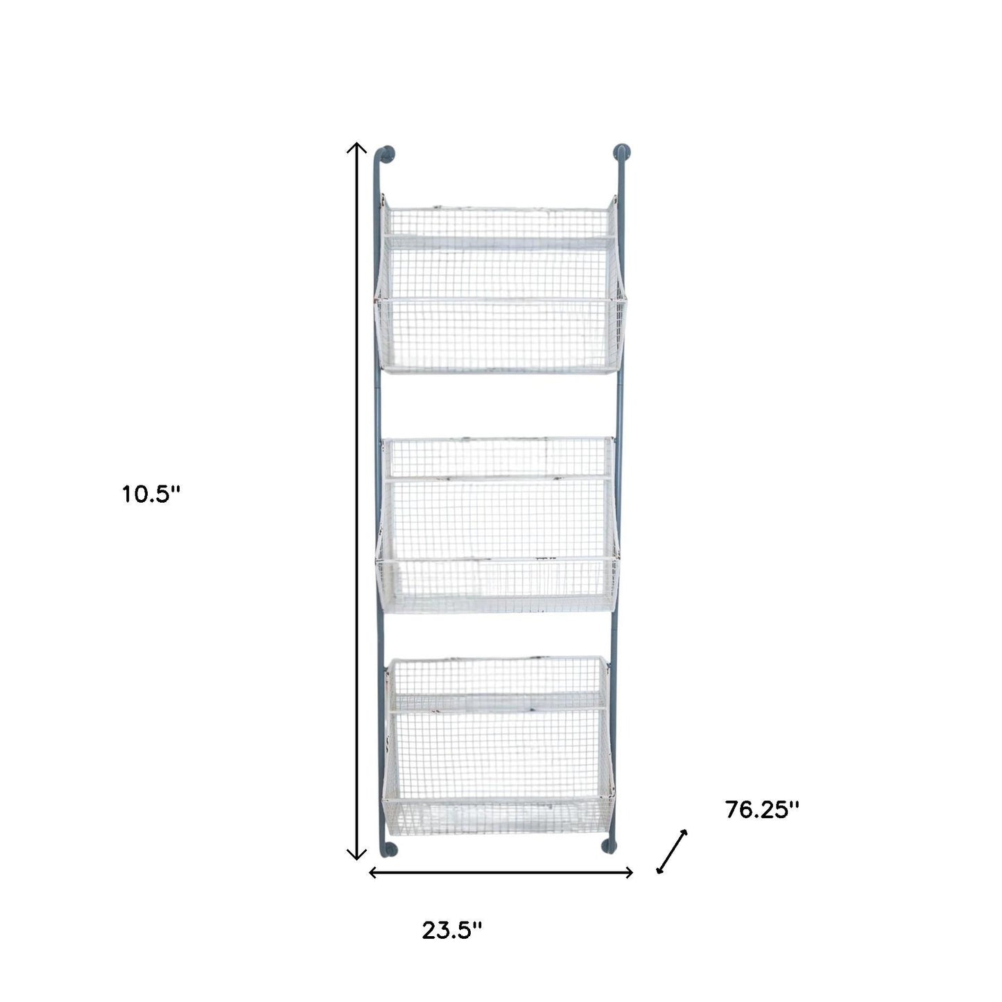 24" White And Gray Metal Baskets Wall Mounted Cubby Shelf-8
