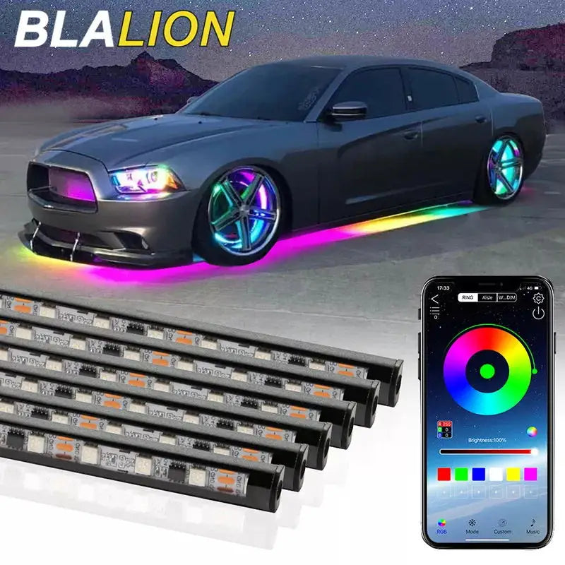 Sound-Reactive LED Car Underglow Lights – Color-Changing, With Remote & App Control