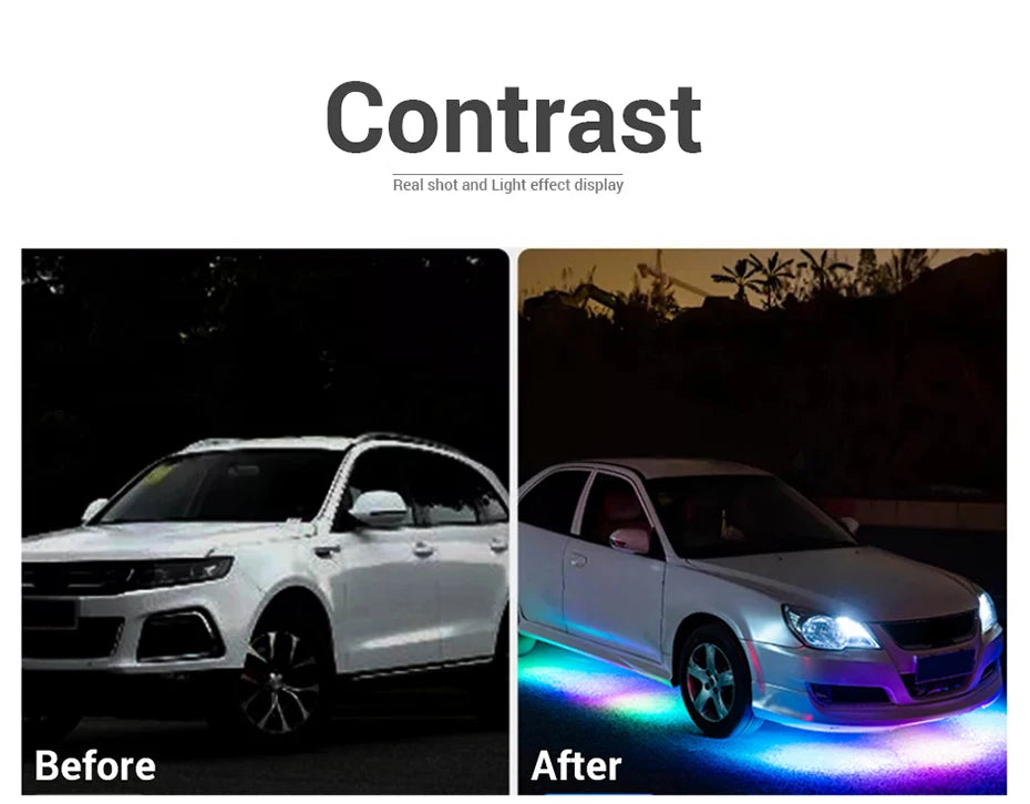 Sound-Reactive LED Car Underglow Lights – Color-Changing, With Remote & App Control