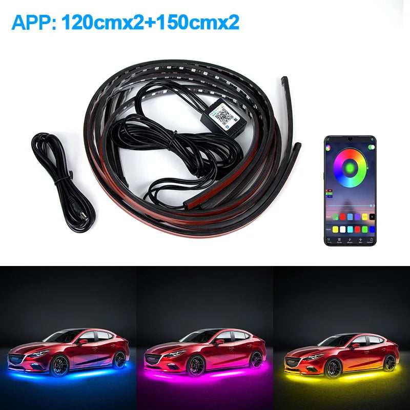 Sound-Reactive LED Car Underglow Lights – Color-Changing, With Remote & App Control