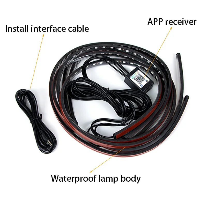 Sound-Reactive LED Car Underglow Lights – Color-Changing, With Remote & App Control
