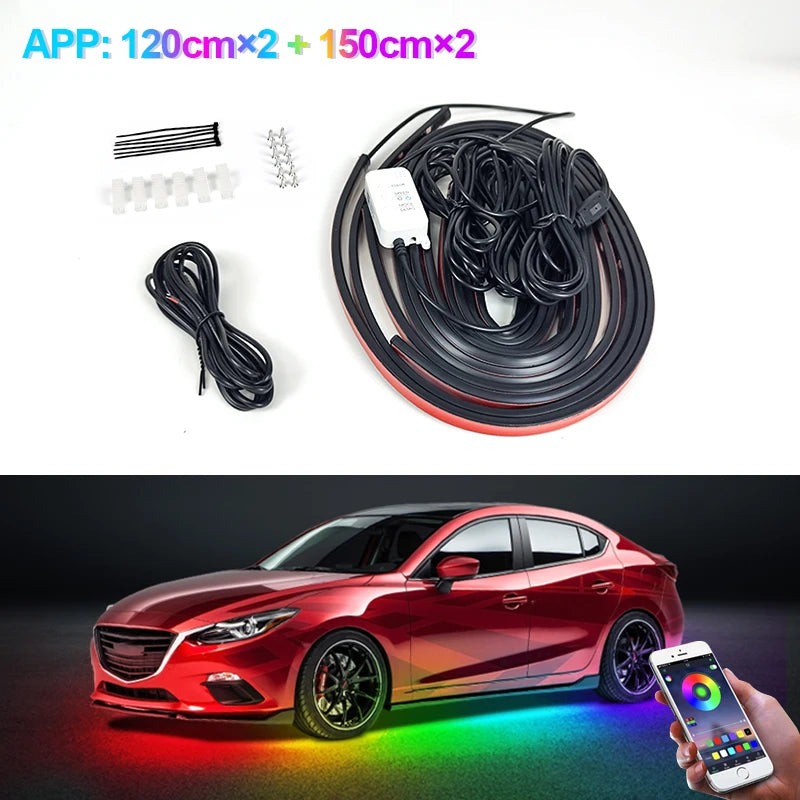 Sound-Reactive LED Car Underglow Lights – Color-Changing, With Remote & App Control
