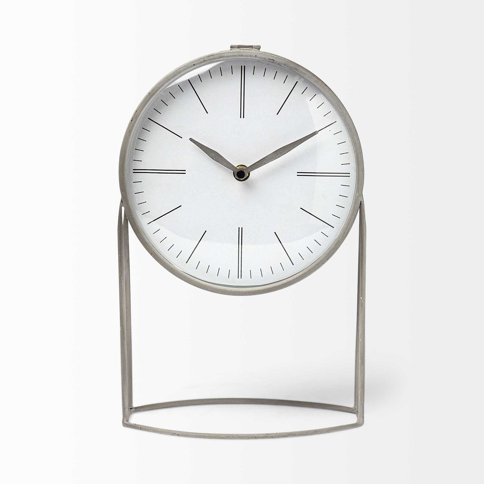 12" Gray Metal Table Clock-2