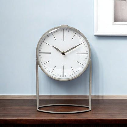 12" Gray Metal Table Clock-0