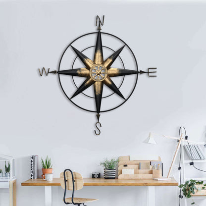 39" Black Rustic Compass Metal Wall Decor-4