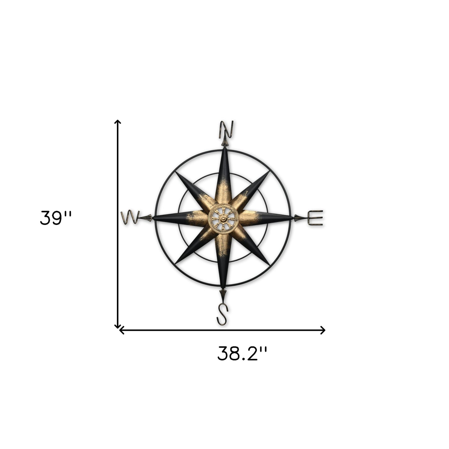 39" Black Rustic Compass Metal Wall Decor-5