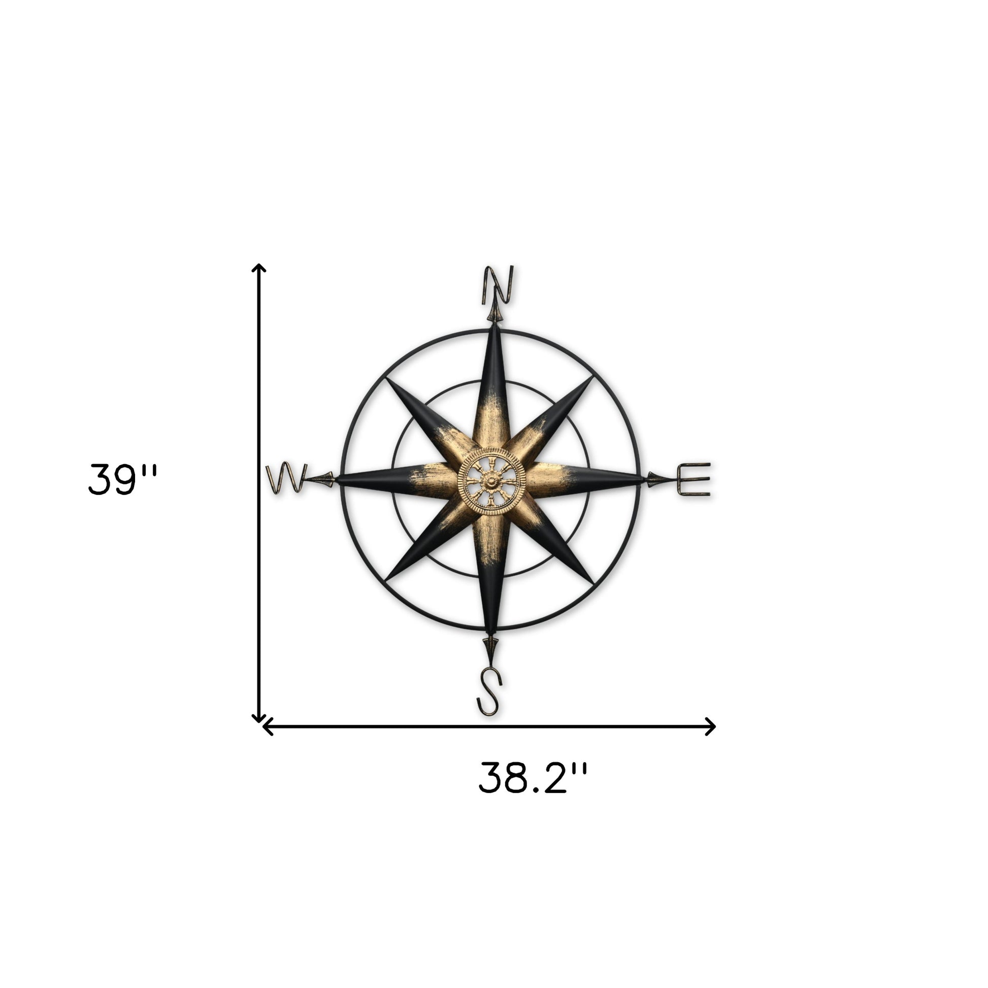 39" Black Rustic Compass Metal Wall Decor-5
