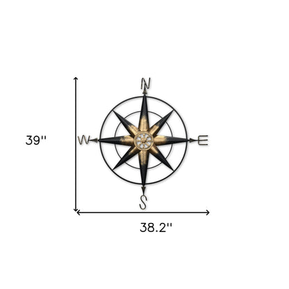 39" Black Rustic Compass Metal Wall Decor-5