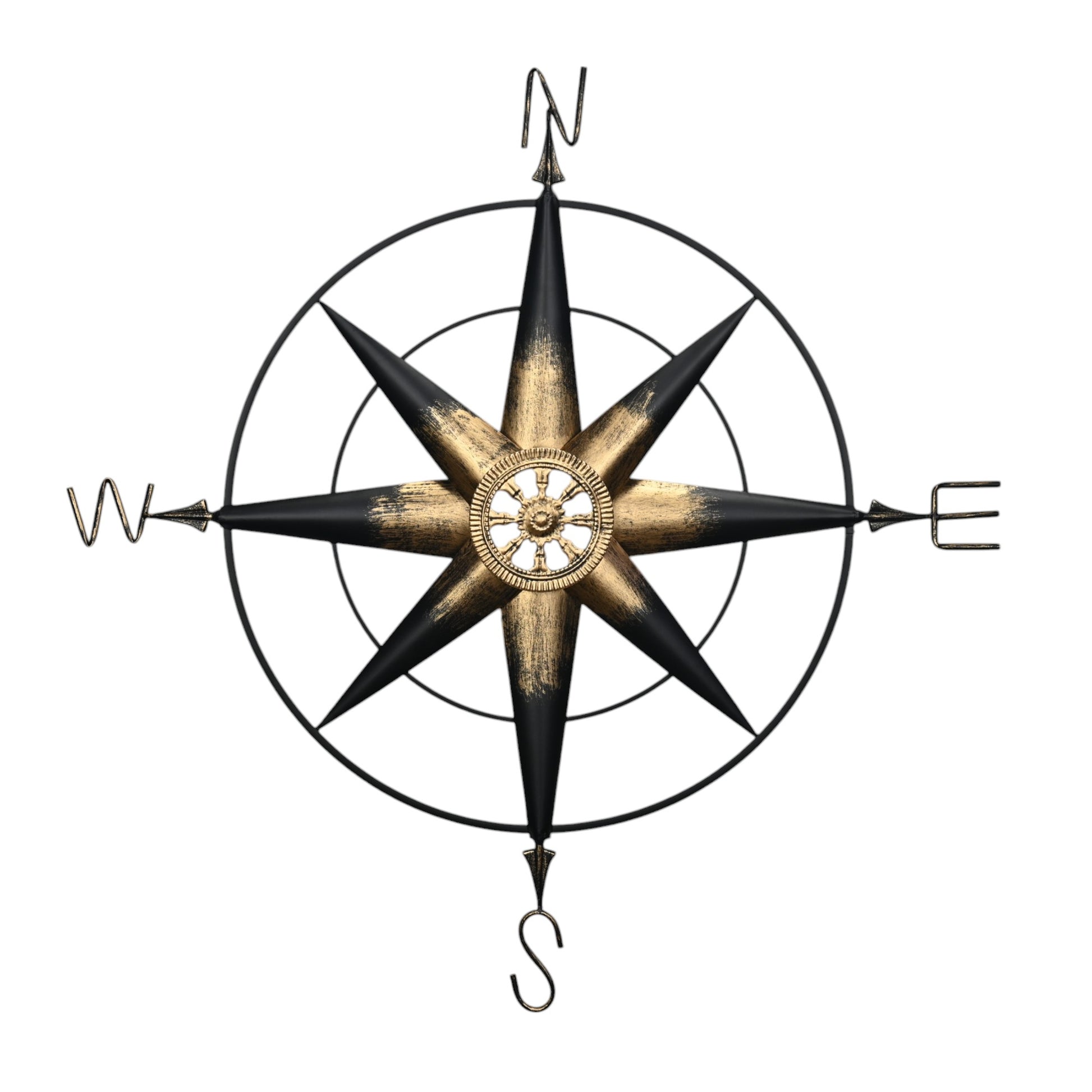 39" Black Rustic Compass Metal Wall Decor-6