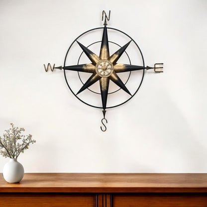 39" Black Rustic Compass Metal Wall Decor-0
