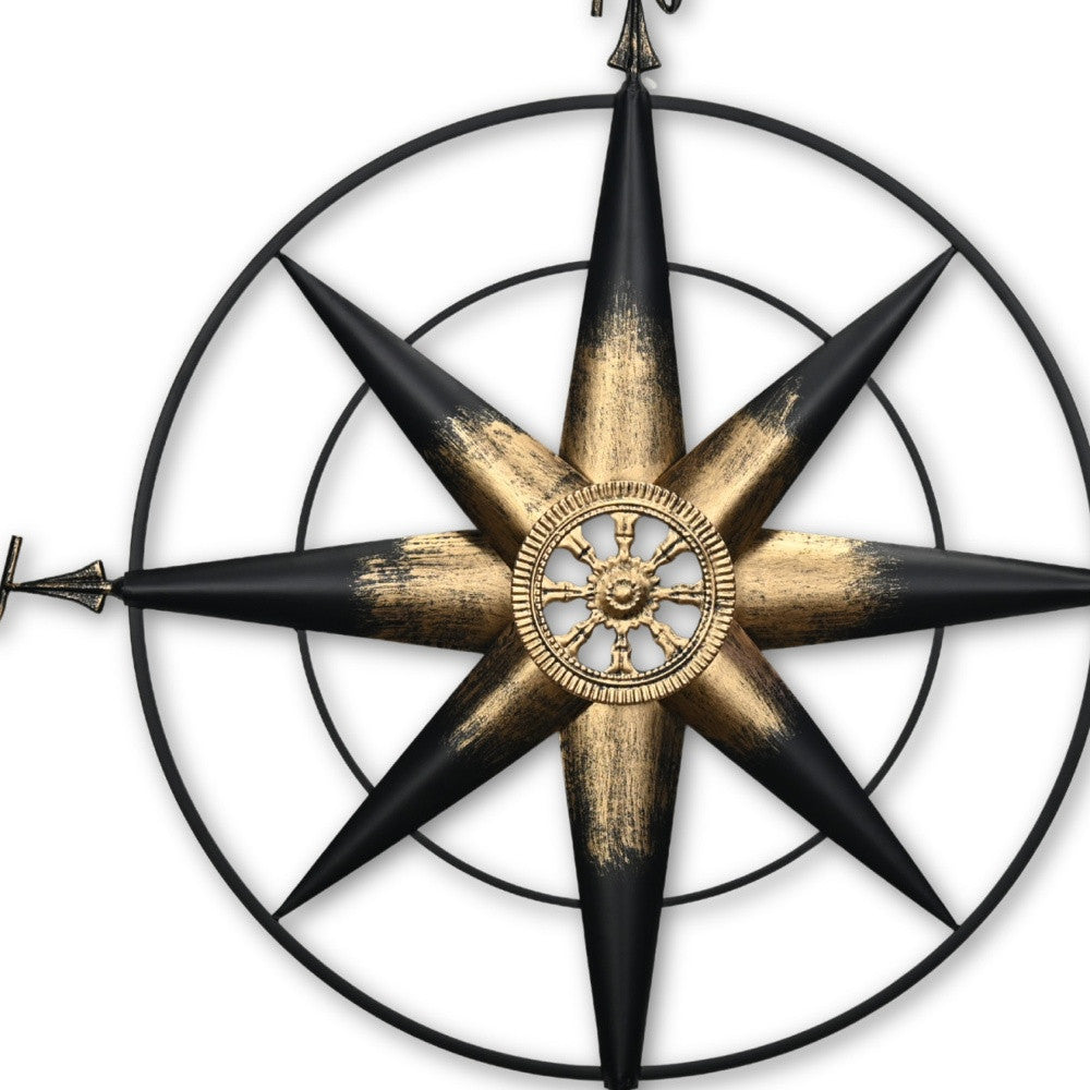 39" Black Rustic Compass Metal Wall Decor-2