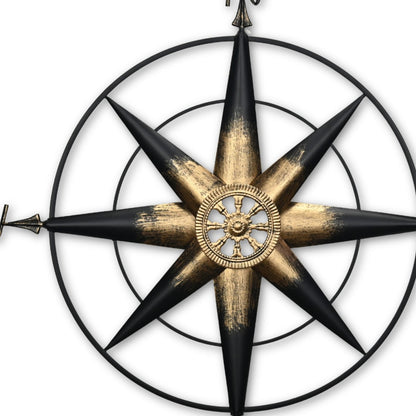 39" Black Rustic Compass Metal Wall Decor-2