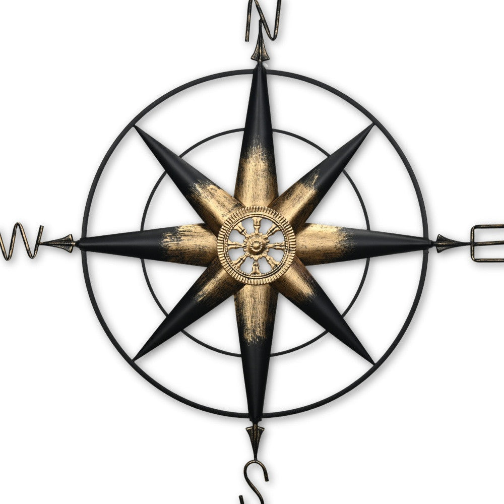 39" Black Rustic Compass Metal Wall Decor-3