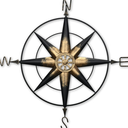 39" Black Rustic Compass Metal Wall Decor-3