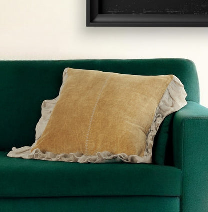 Wide Tasseled Marble Yellow Throw Pillow-0