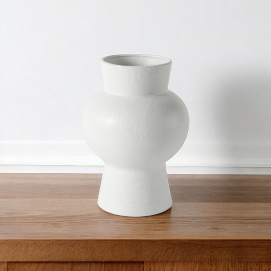 11" White Abstract Cylinder Ceramic Table Vase-0
