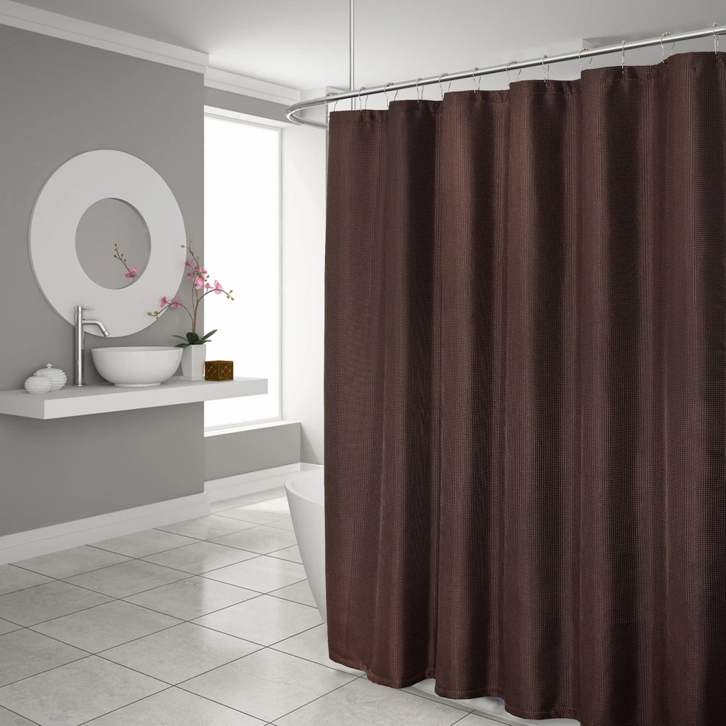 Luxurious Brown Waffle Weave Shower Curtain-0