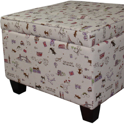 25" Tan Linen and Black Storage Ottoman-4