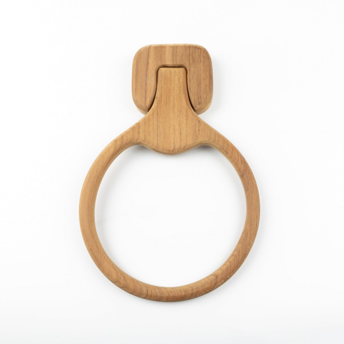 Natural Solid Teak Wood Wall Mount Towel Ring-1