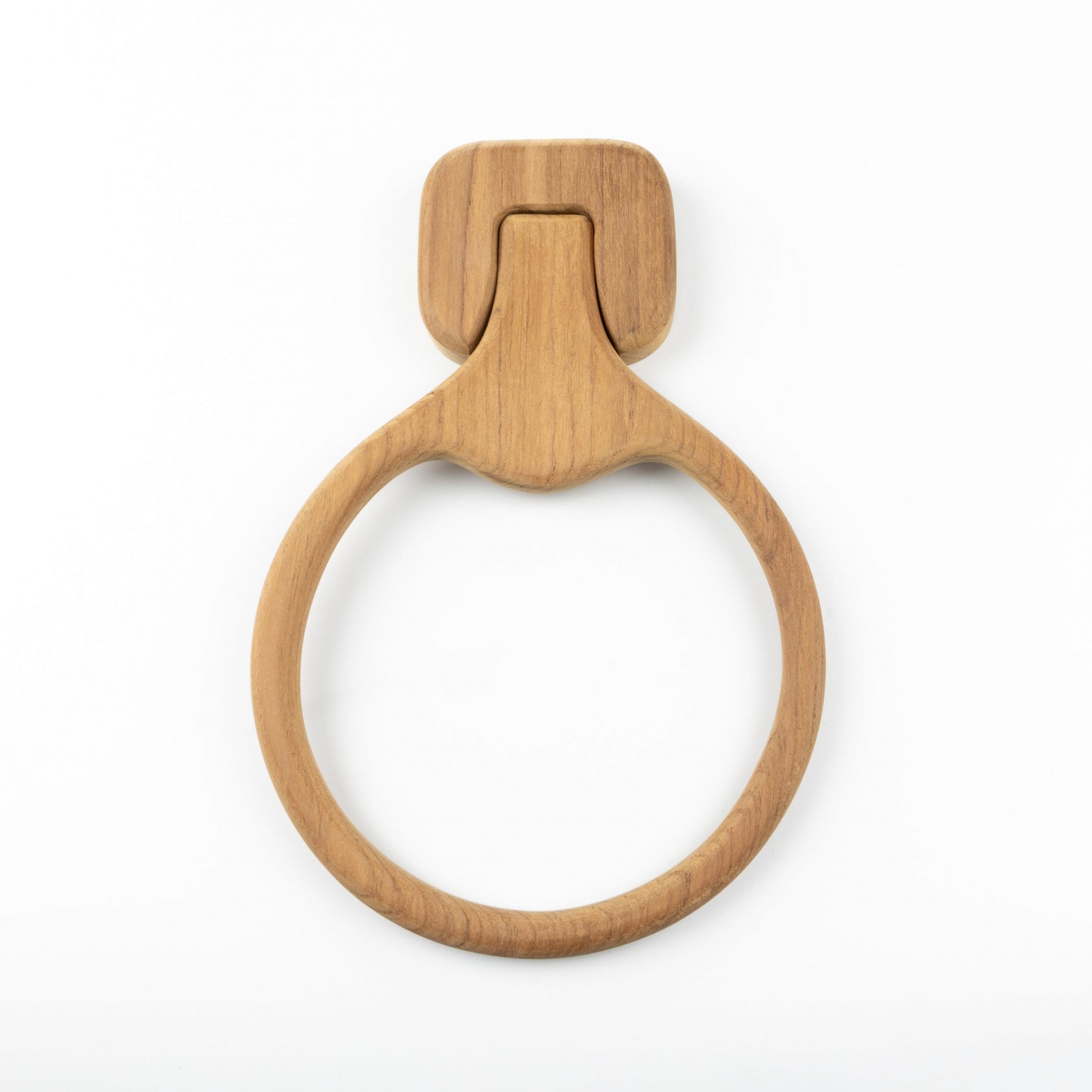 Natural Solid Teak Wood Wall Mount Towel Ring-1