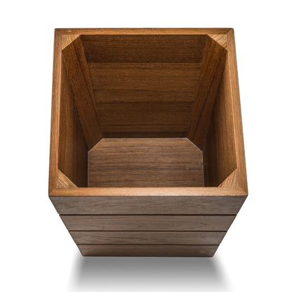 10" Traditional Solid Teak Small Waste Basket-2