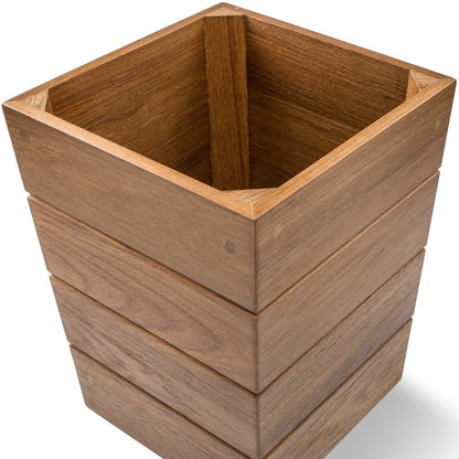 10" Traditional Solid Teak Small Waste Basket-6