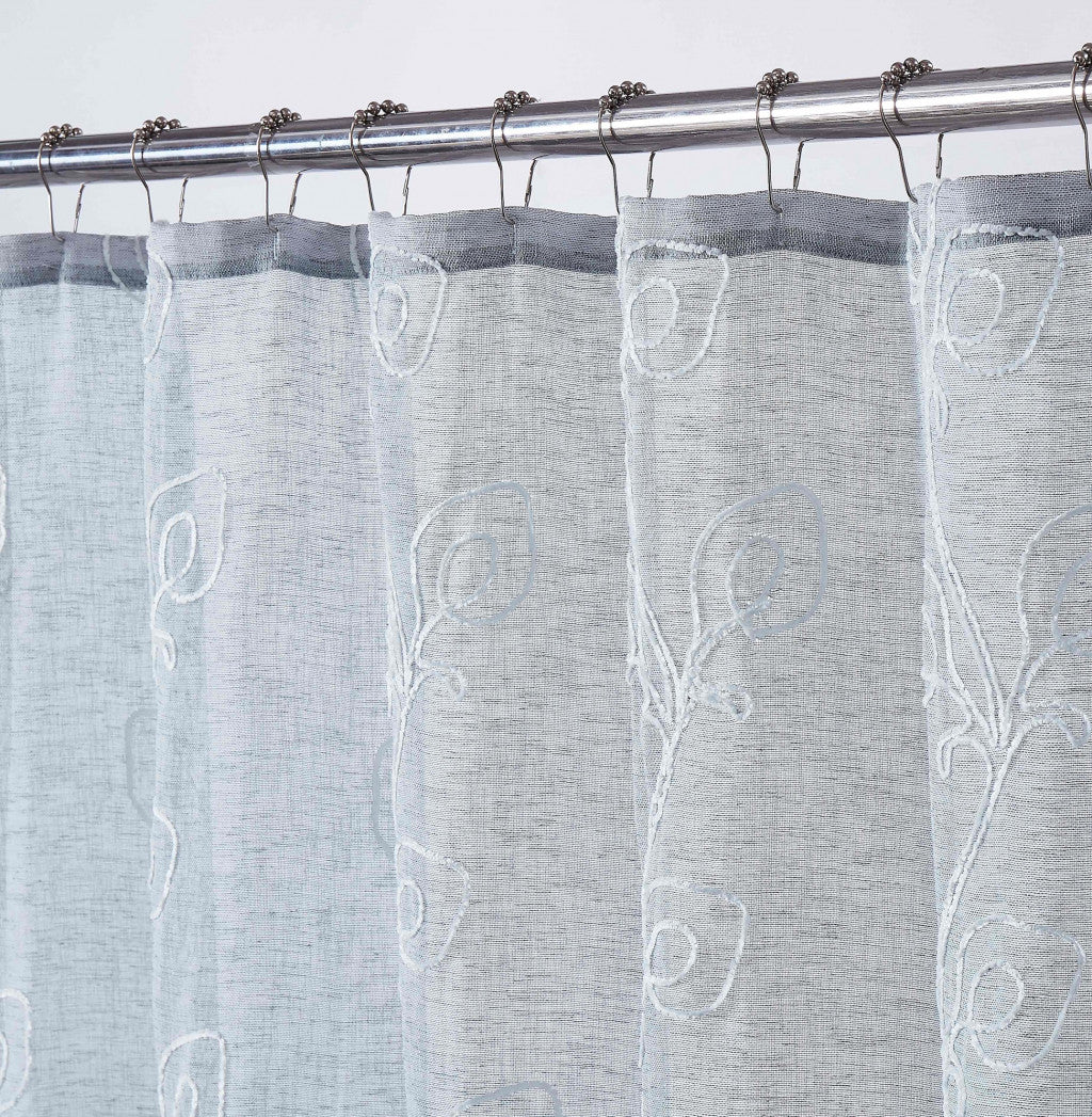 72" Gray Floral Faux Linen Shower Curtain With Embroidery-2
