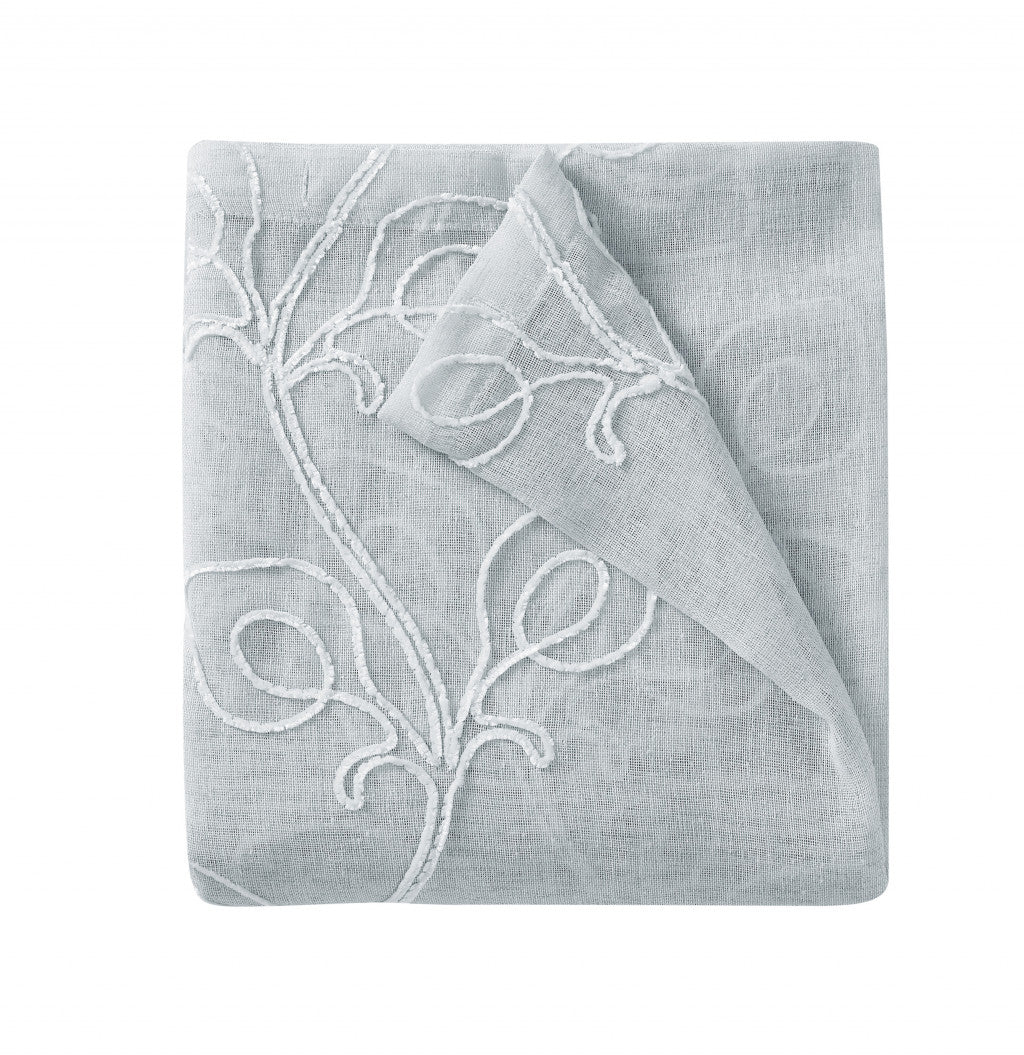 72" Gray Floral Faux Linen Shower Curtain With Embroidery-1