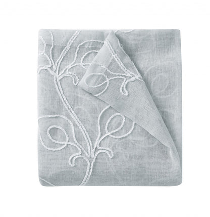 72" Gray Floral Faux Linen Shower Curtain With Embroidery-1