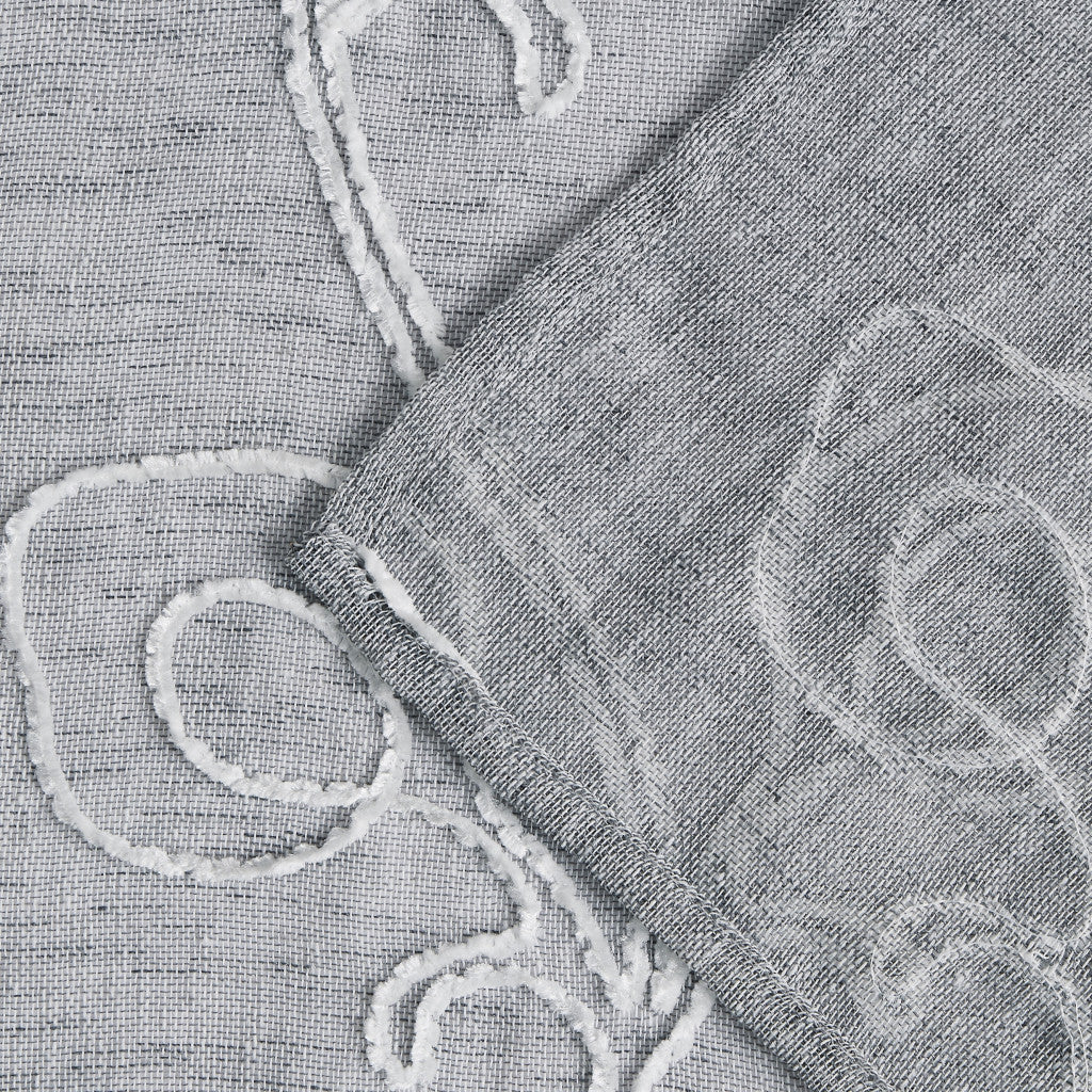 72" Gray Floral Faux Linen Shower Curtain With Embroidery-4