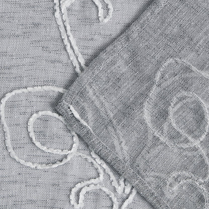72" Gray Floral Faux Linen Shower Curtain With Embroidery-4