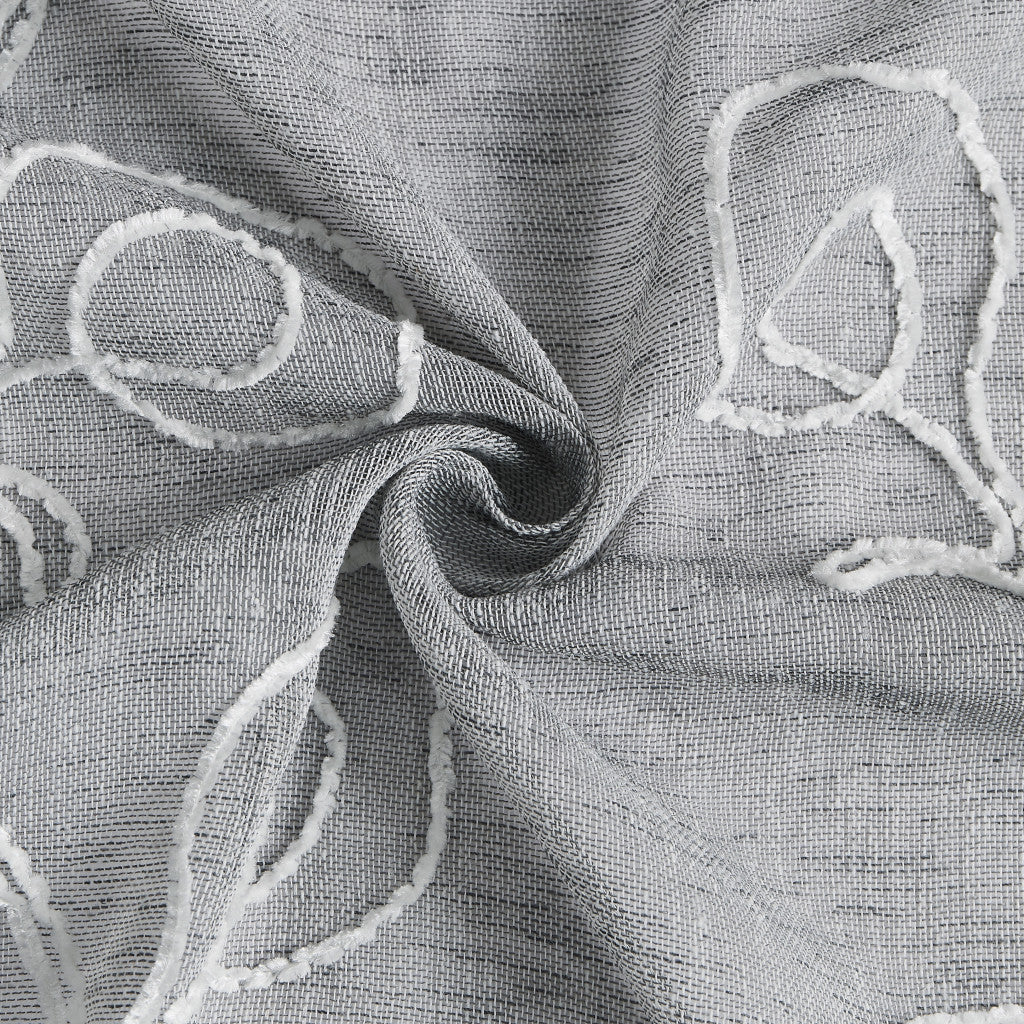 72" Gray Floral Faux Linen Shower Curtain With Embroidery-5