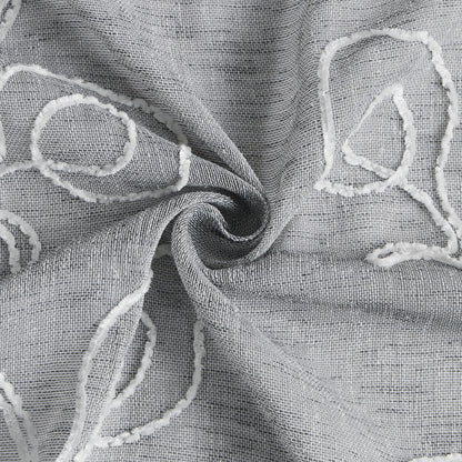 72" Gray Floral Faux Linen Shower Curtain With Embroidery-5