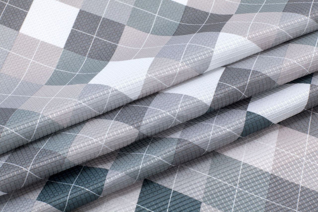 72" Gray And White Argyle Waffle Weave Fabric Shower Curtain and Hooks Set-4