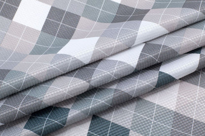 72" Gray And White Argyle Waffle Weave Fabric Shower Curtain and Hooks Set-4