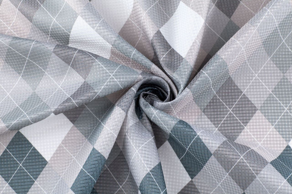 72" Gray And White Argyle Waffle Weave Fabric Shower Curtain and Hooks Set-5