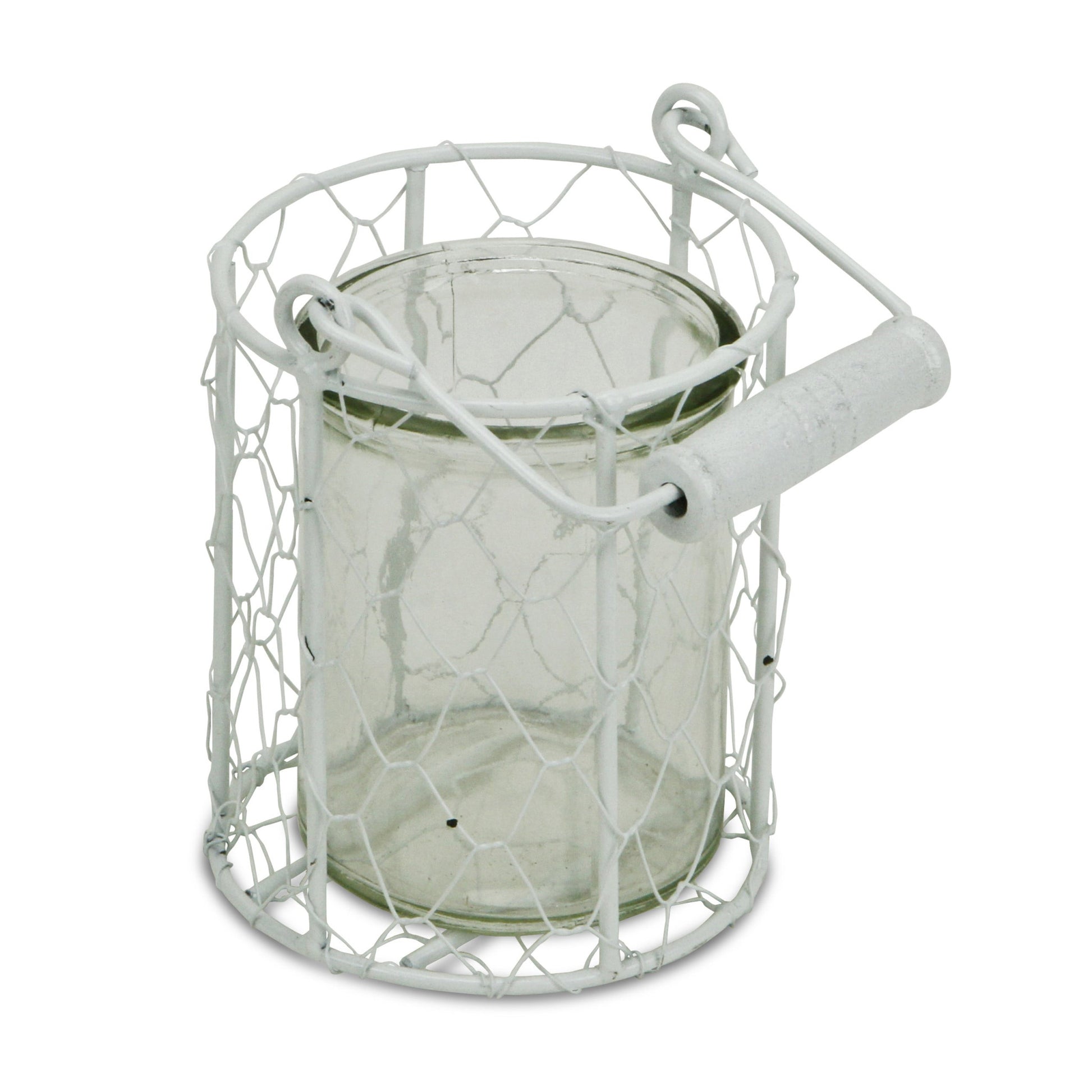 5" White Metal Tabletop Lantern Candle Holder-0
