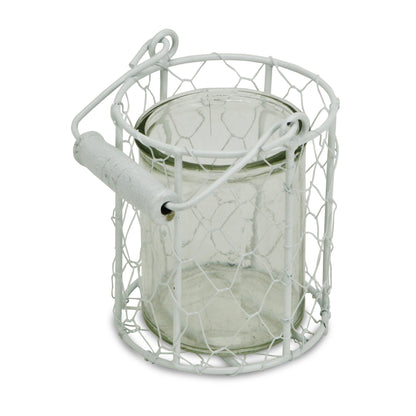 5" White Metal Tabletop Lantern Candle Holder-1