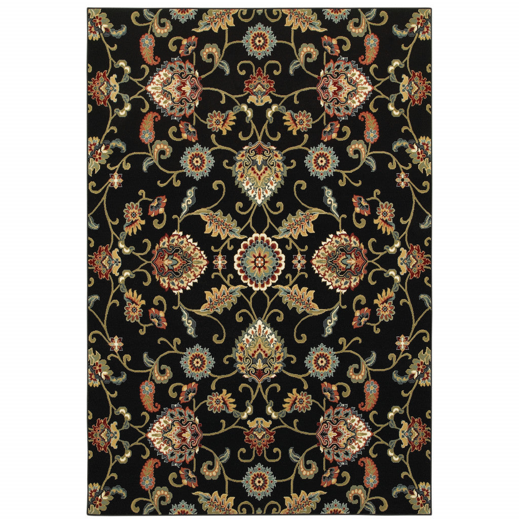 2' X 4' Green and Black Floral Power Loom Area Rug-1