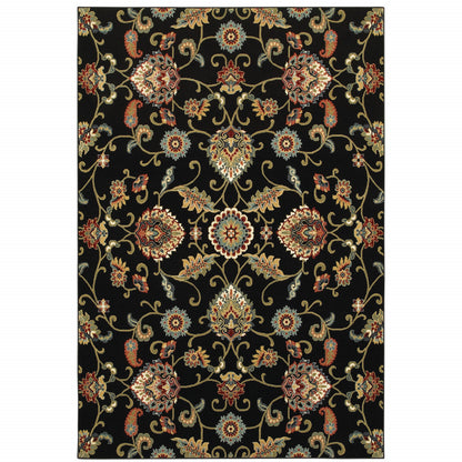 2' X 4' Green and Black Floral Power Loom Area Rug-1