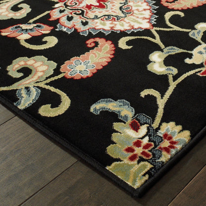 2' X 4' Green and Black Floral Power Loom Area Rug-3