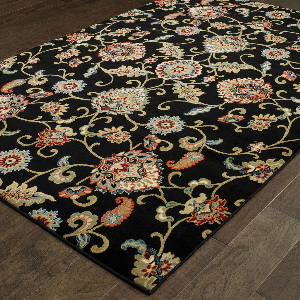 2' X 4' Green and Black Floral Power Loom Area Rug-4